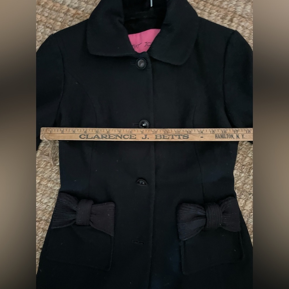 Betsey Johnson Black Pea Coat with Leopard Print Lining Size 8 - Picture 6 of 7